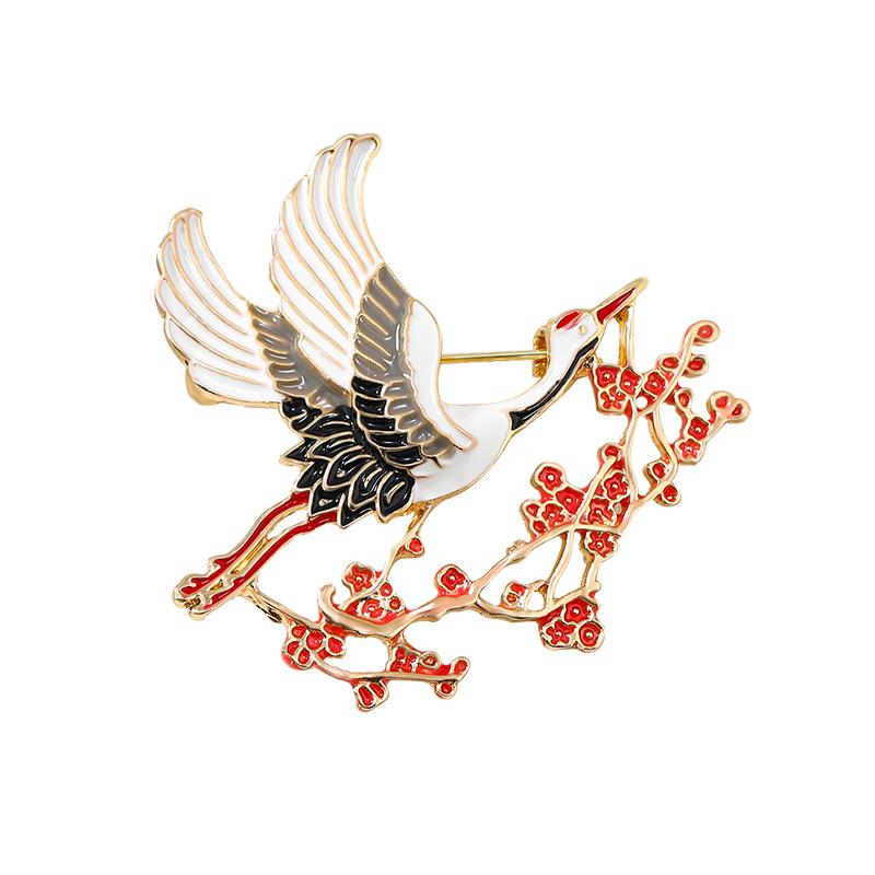 Retro Chinese Style Crane and Plum Blossom High-end Anti-exposure Fashion Animal National Style Collar Pin Brooch