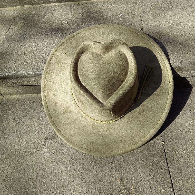Red Love Suede Top Hat Wide Brim Fedora Hat Men Women Autumn Winter Felt Jazz Hats Classic Church Fedoras Chapeau Sombrero Mujer