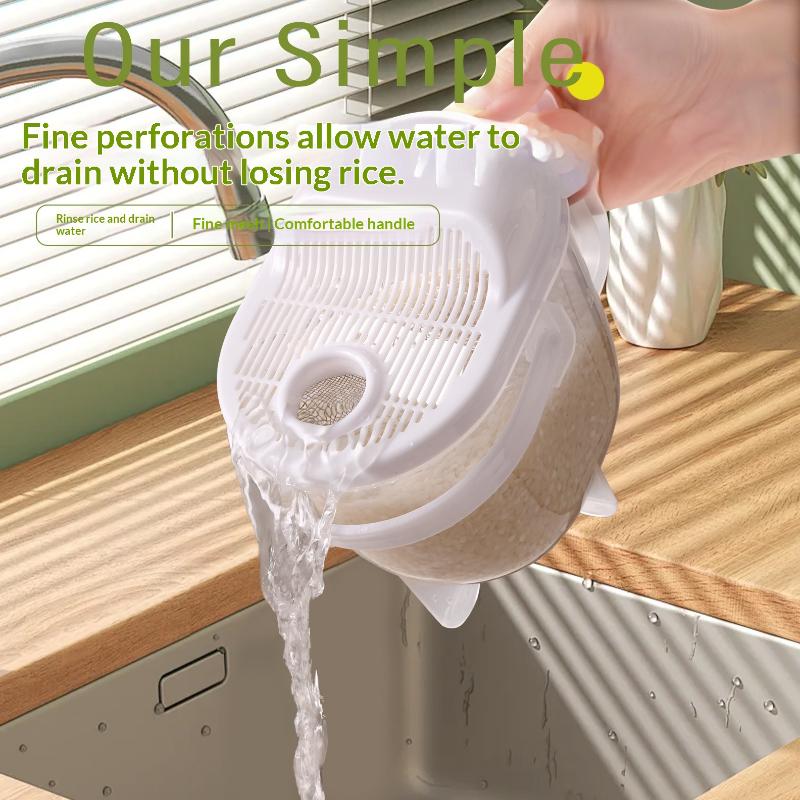 Rice Washer Strainer Bowl with Heat-resistant Handle Food Grade Rice Rinser for Kitchen Wash Rice Quinoa Vegetable Drainage