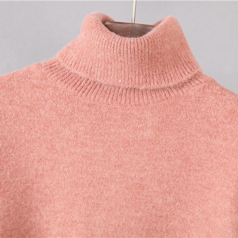 Hirsionsan Turtle Neck Solid Cashmere Sweater Women Elegant Soft Warm Female Knitted Pullovers Basic Loose Female Jumper