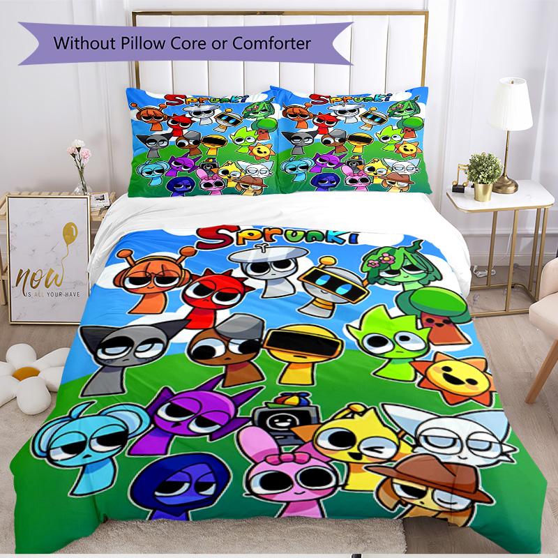 3pcs Duvet Cover Set (1*Duvet Cover + 2*Pillowcase, Without Core), Sprunki Game Print Soft All‑Season Bedding Set, Home Bedroom Decor Gift