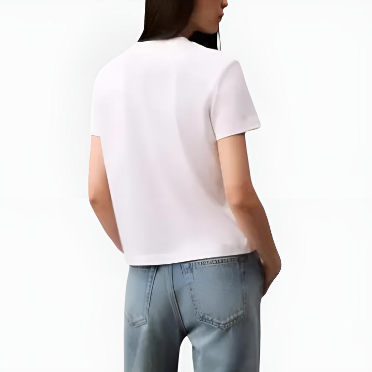 Calvin Klein Soft Breathable Comfortable Solid Color V-Neck Short Sleeve T-Shirt Women Tops Bright-White 40WL279-110