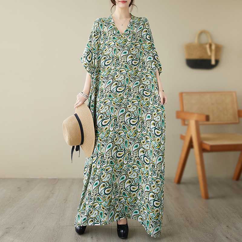 

Летние платья большого размера с V-образным вырезом в стиле литературного отпуска One Size