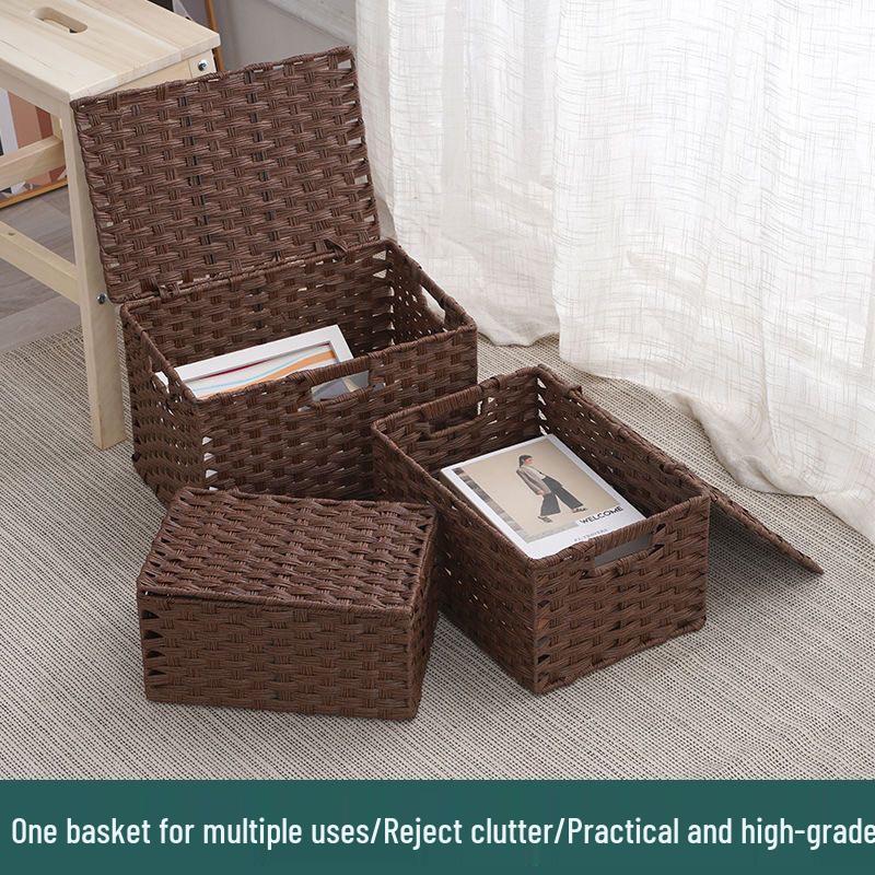 Vävd förvaringslåda med lock: Hushållsorganisatör för snacks, leksaker och diverse