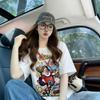 American Style Cartoon Printing Short-sleeved T-shirt Women's Summer New Loose Large Size Catty Pure Cotton Versatile Top