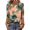 Women's Fashionable Casual Round Neck Three-quarter Sleeve Hawaiian Print T-shirt Top