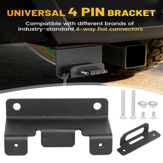 Trailer Mounting Bracket Easy Installation 4-Pin Trailer Connector with Screws Rust-Proof Carbon Steel Mounting Hardware
