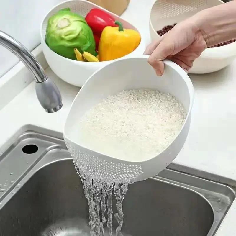 Setaccio per riso Colino in plastica Cestino di scarico da cucina con manici Ciotola di riso Colino Cestino Scarico lavello Utensili da cucina