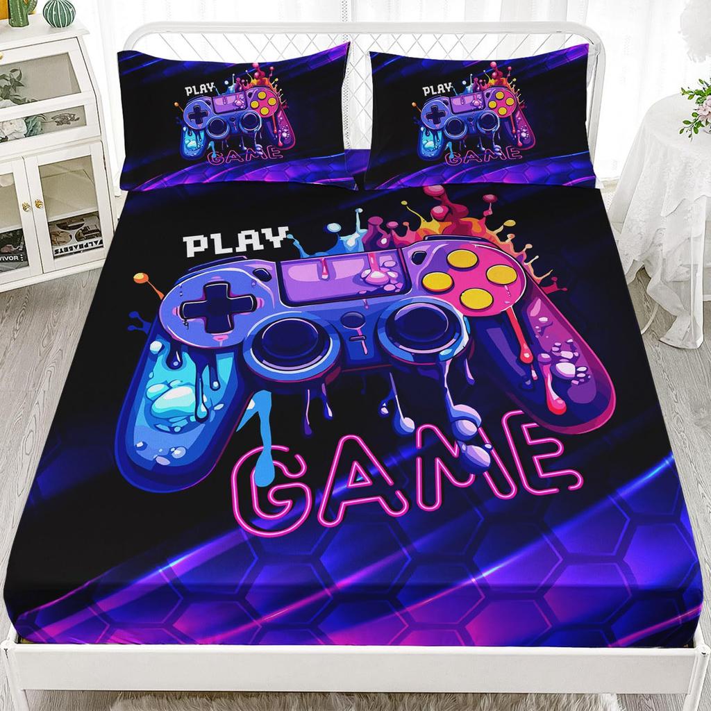 Cute Cartoon Dinosaur Racing Pattern Mattress Three-Piece Digital Printing Cute Bedding Set
