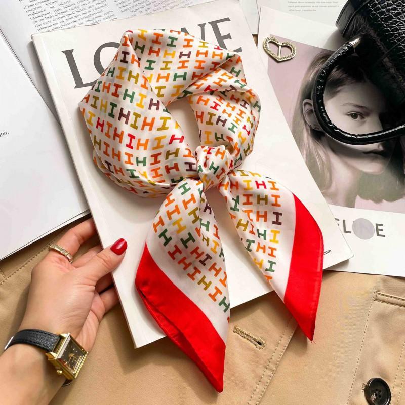 Elegant Silk-Like Square Scarf Women Korean Style Print Neck Lightweight 70x70cm Nylon Fashion Accessory
