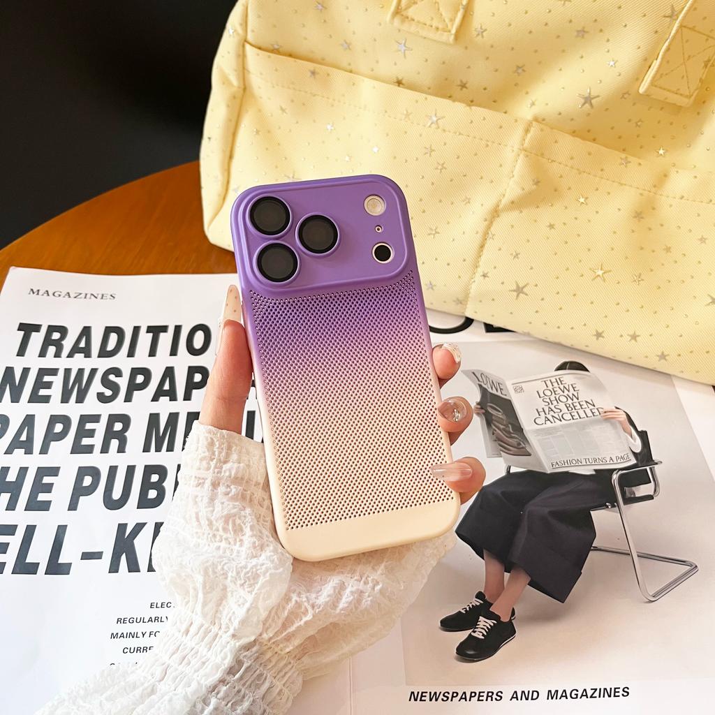 Hollow-Out Heat Dissipation Two-Color Gradient Metallic Paint PC Phone Case for iPhone 17 Air 16 15 14 13 12 Pro Max Back Cover