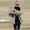 Womens Long Wool Blend Coat With Real Fox Fur Trim V-Neck Belted Outerwear Winter Fashion