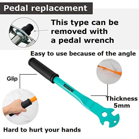 GORIX Bicycle Pedal Professional High 370mm Total Length Wrench, 15mm, Grade, All-Purpose, Torque, (SJ-C225) (Black)