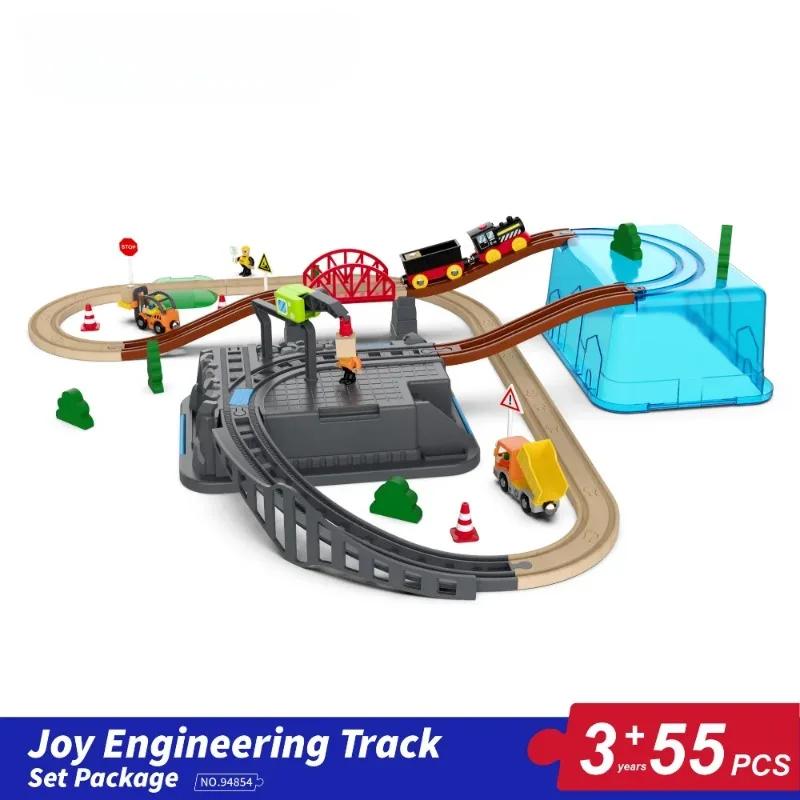 Wooden Railway Track Set Electric Train Magnetic Model Car Diy Track Assemble Interactive Educational Bricks Toy Birthday Gift