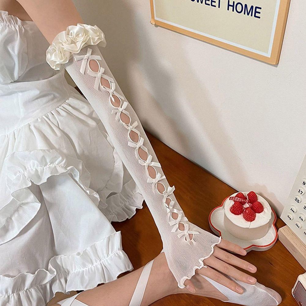 Y2k Lace Princess Gloves Ballet Style Women Sunscreen Sleeve New Lace Bow Gloves  Cosplay Gloves