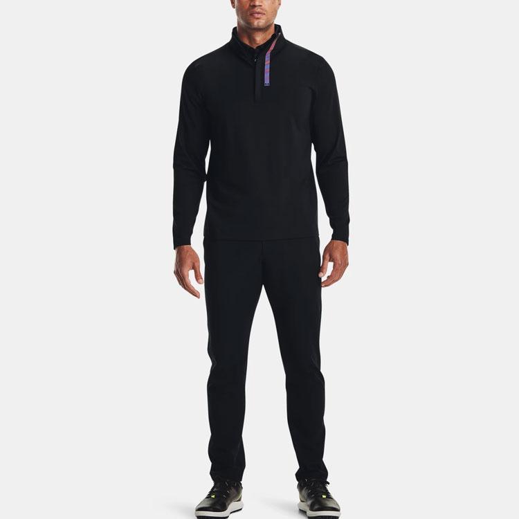 Under Armour Rush Solid 1/4 Zip Golf Sports Printed Stand Collar Short Sleeve T-Shirt Men Tops Black 1361803-001