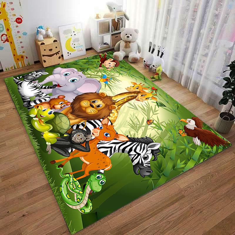 Jungle Animals Cartoon Carpet suitable as a non-slip mat for the living room or bedroom sofa