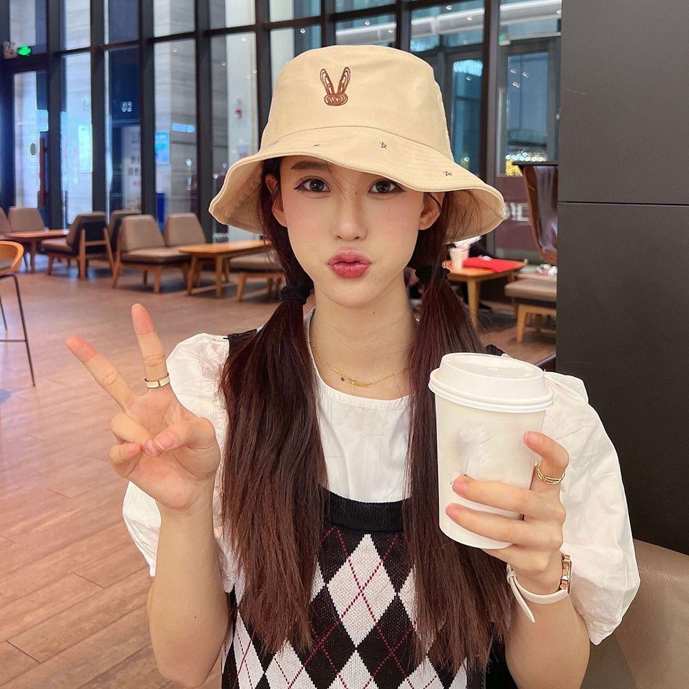 

Travel Beach For Men Embroidered Star Sun Protection Hat Bucket Hat Rabbit Fisherman Hat Women Cap