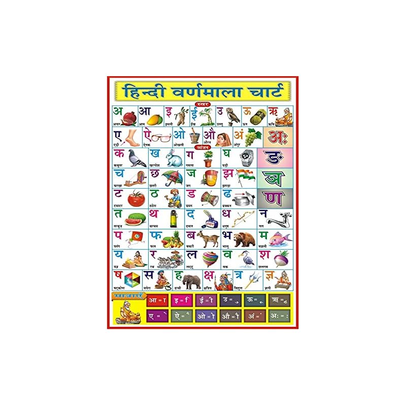 Hindi Varnmala-karta för barn | 70x100 cm (Extra Stor För Att Locka Barn) | Rivtålig Och Vattentät (Laminerad) | Hindi Alfabet Och Swar, Vya