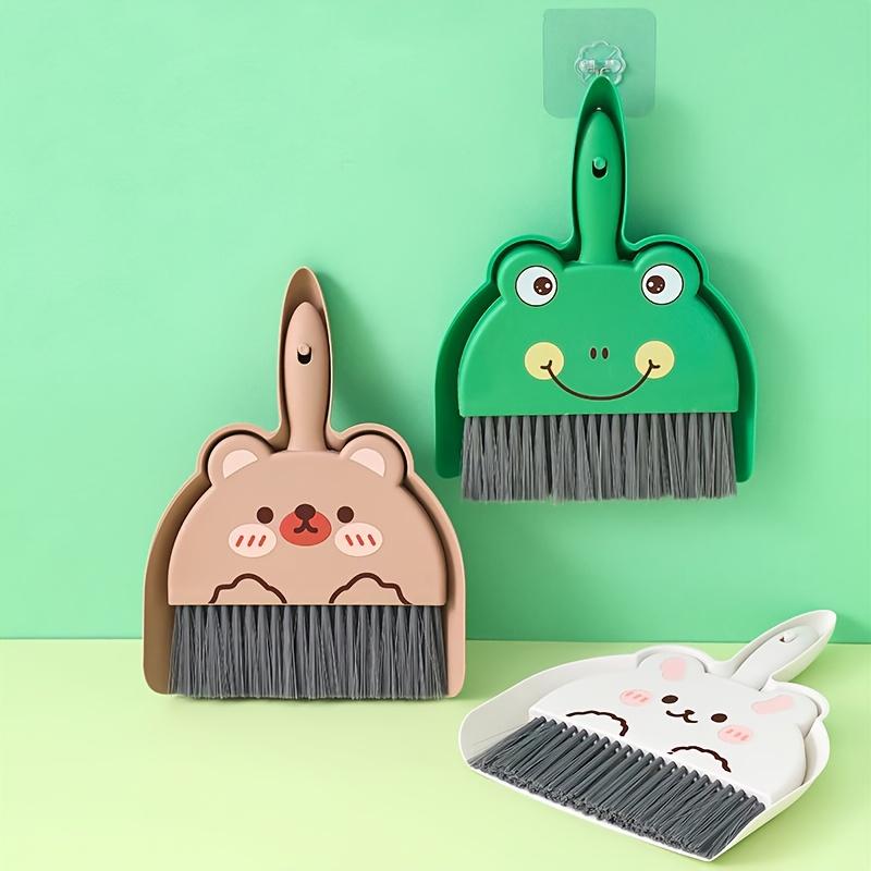 3pcs Cute Nimal Shaped Mini Broom , Dustpan Set , Bear, Rabbit, Frog/Bee, Sweeper with Bristle Brush , Pan Room, Small Spaces , Compact