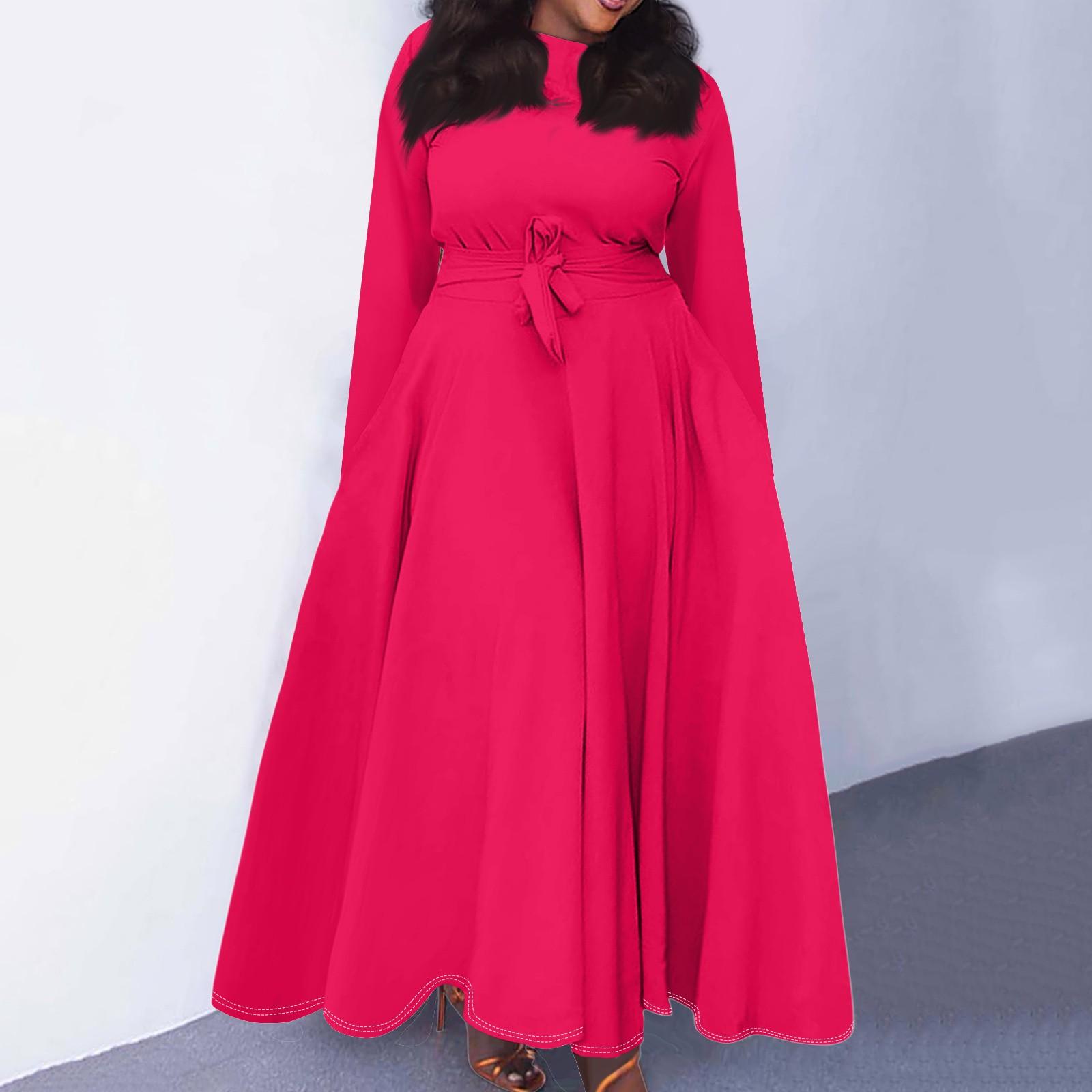 

Женское повседневное модное платье большого размера с круглым вырезом, длинным рукавом, карманами и бретельками, повседневное и удобное XL красный