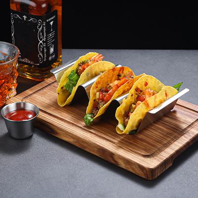 Držák na taco z nerezové oceli, nepřilnavý, opakovaně použitelný stojan na palačinky, pojme až 3 tacos, vhodný do myčky nádobí a mikrovlnné trouby, držák na burrita, tác na pečení v kuchyni