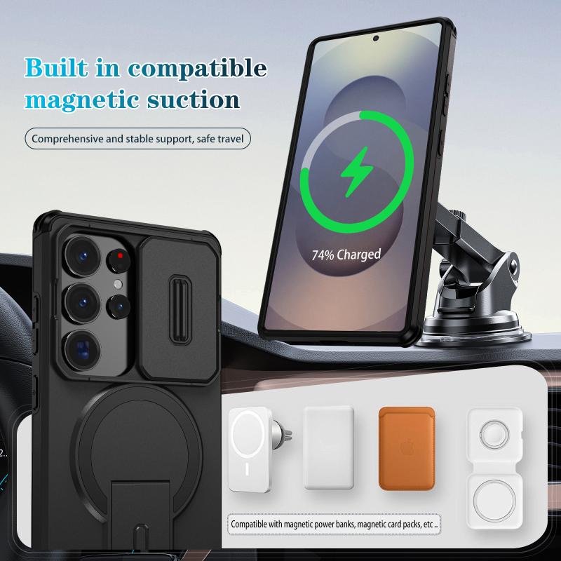 For Magsafe Magnetic Car Mount Soft TPU + Hard PC Phone Case For Samsung S25 Ultra S23 S22 S24 S26 Ultra Plus FE A56 A55 A36 A35