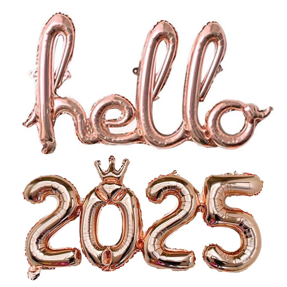 1set 16inch Connection Crown Hello 2025 Number Foil Balloons For New Years Eve Party Supplies Anniversary Party Graduation Decor