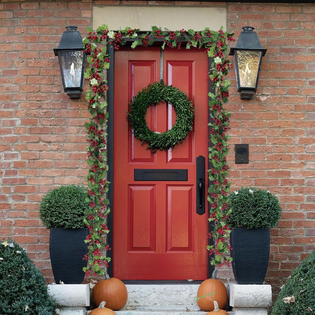 2 Pack Christmas Garland Decorations Clearence, 11Ft Holly Leaves with Red Berry Garland for Christmas Tree Staircase Mantle Indoor Outdoor Holiday