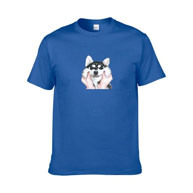 Husky Happy Funny Dog Tshirt Short Sleeve Crew Neck Casual Summer Tops Tee