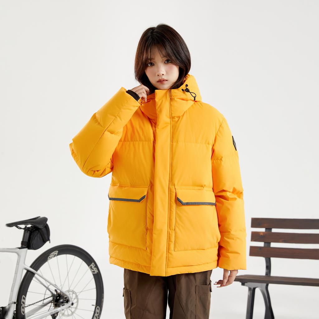 Skechers Diamond Series Hooded Pocket Short Solid Color Down Jacket Unisex Jacket Cadmium-Yellow L424U278B-00H4