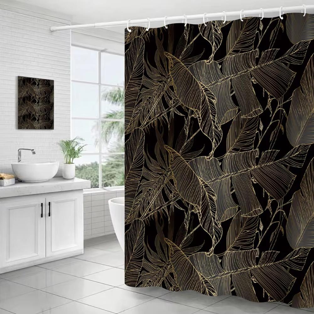 Tropical Leaves Shower Curtains Black Gold Leaves Green Leaf Botanical Jungle Palm Monstera Bathroom Curtains Bath Fabric Decor