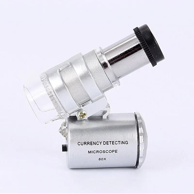 LED UV Illuminated 60X Pocket Microscope Mini Portable Jewelry Currency Magnifier Loupe