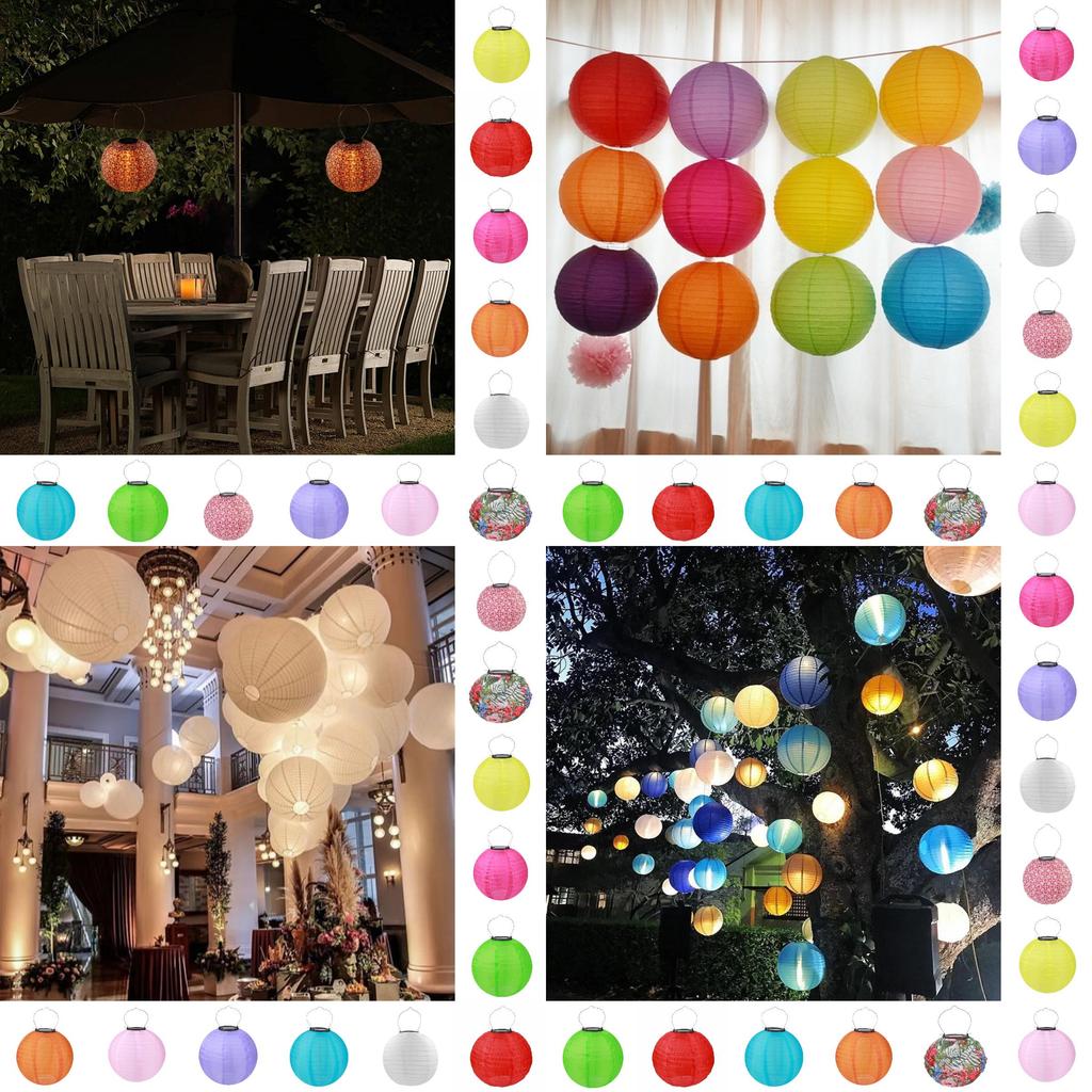 Lanterna de Tecido de Nylon Solar 8" 20cm 10" 25cm 12" 30cm Para Decoração de Jardim