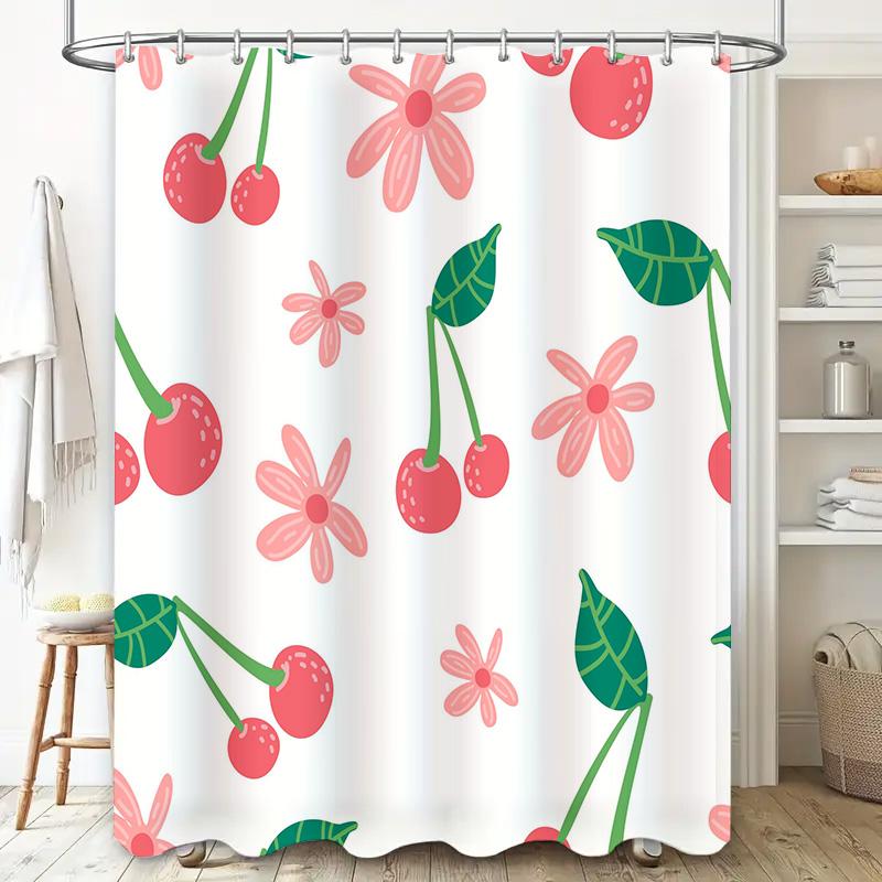 Cherry Blossom Shower Curtain Pink Green Flower Print Home Decor Bathroom Accessories Waterproof Fabric Umbrella Cover Size 72x8