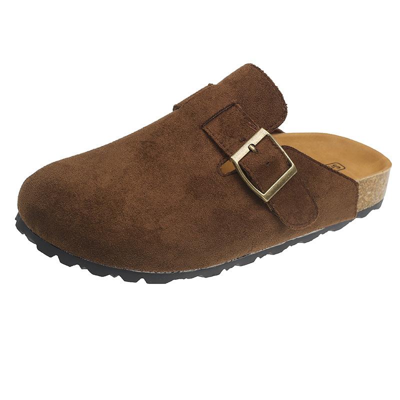 Popular shoes women's 2025 spring and autumn new pregnant women's bag head half slippers, wearing thick-soled lazy people with one foot, retro wom