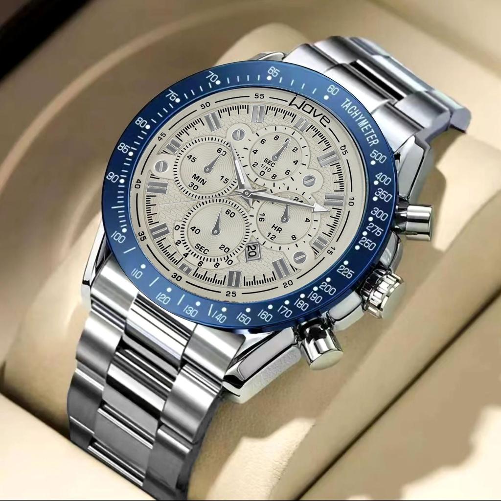 Round Steel Belt Quartz Watch European Men'S Watch Luminous Calendar Watch Men'S