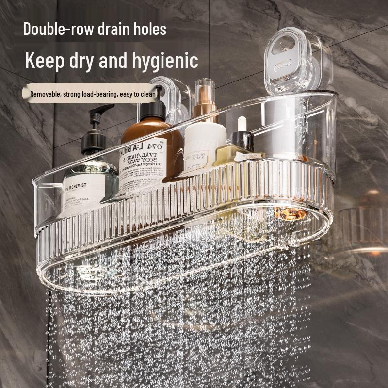 Raft de depozitare cu ventuză fără găurire, montat pe perete, pentru articole de toaletă și cosmetice de baie