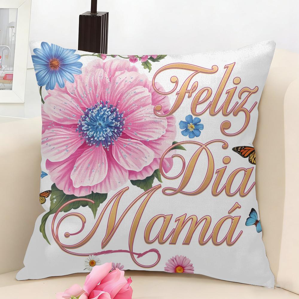 Feliz Dia MaMa Flowers Cushion Cover Natural Linen Organic Fabric DoubleSided Printing Couch Pillow Covers Home Decor