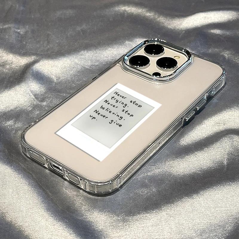 Fashion English Never Give Up Transparent Phone Case for iPhone 17 AIR 16 15 14 13 12 11 PRO XSMAX XR 7 8 PLUS Y2K Clear Cover