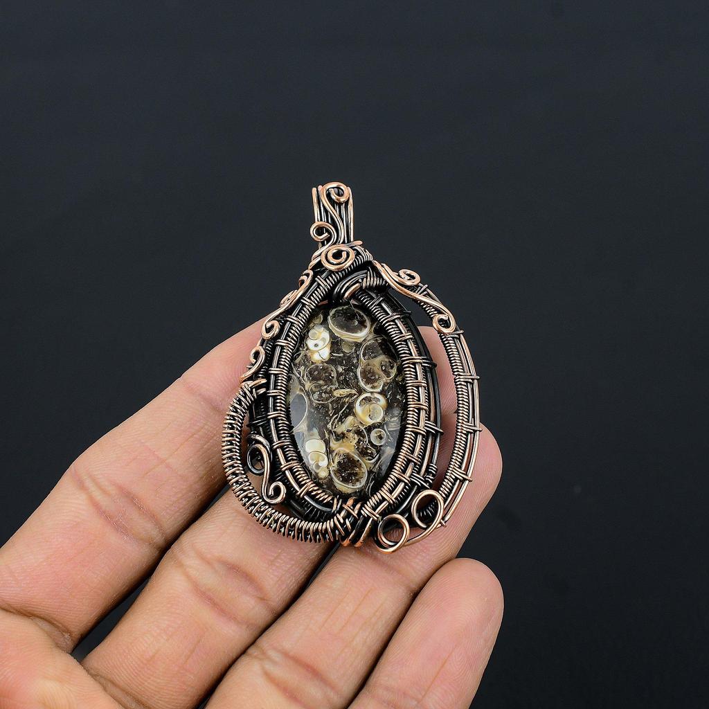 Turitella Fossil  Pendant, 999 Copper Wire Wrapped Jewelry, Gemstone Jewelry Pendant, Handmade Wedding Gift Jewelry