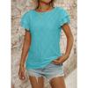 Women's Spring Summer Solid Color Round Neck Sweet Short Sleeved T-shirt Hollowed Out Top