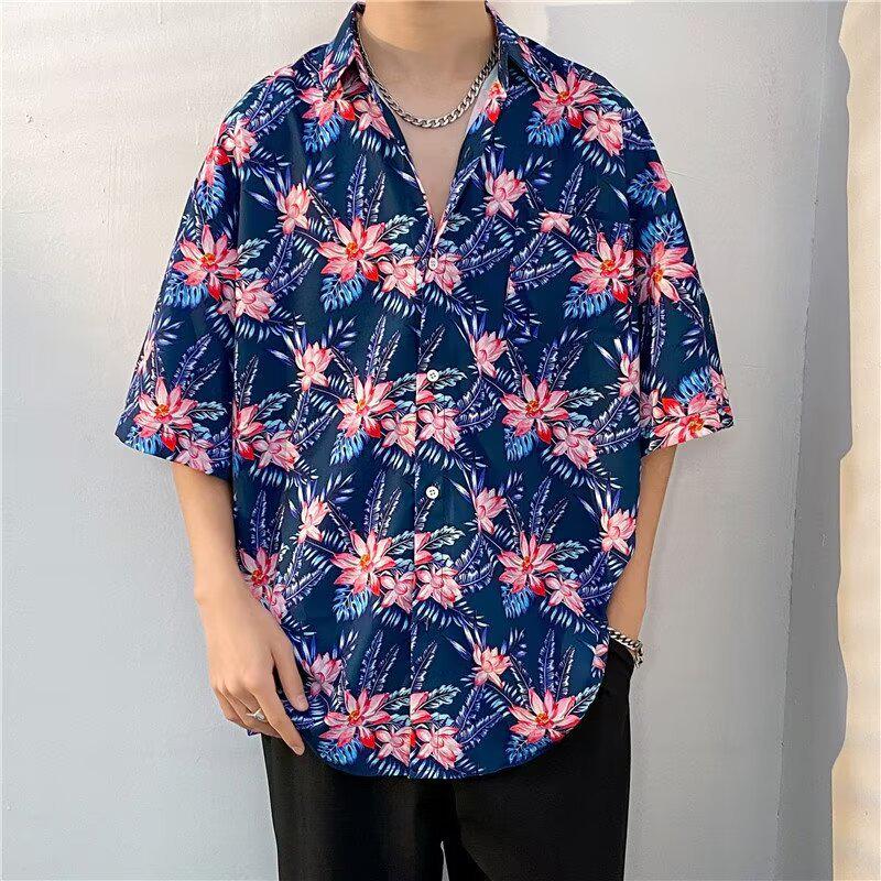 Herren Floral Retro Strandhemd - Kurzarm, Lockerer Schnitt, Trendiger Hongkong-Stil