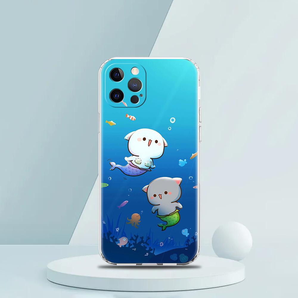 Peach And Goma Cat Phone Case for iPhone 16 15 14 13 12 Pro Max Cover Transparent for iPhone 11 Pro Max 7 8 Plus XS XR Shell Bag