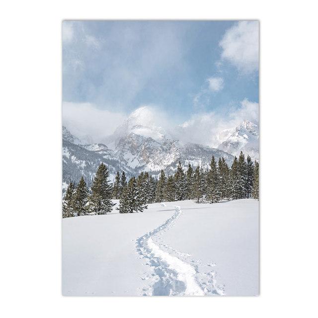 Winter Lake Mountain Canvas Painting Snow Tree Deer Wall Art Picture Print Natural Landscape Nordic Poster Room Home Decor Gifts