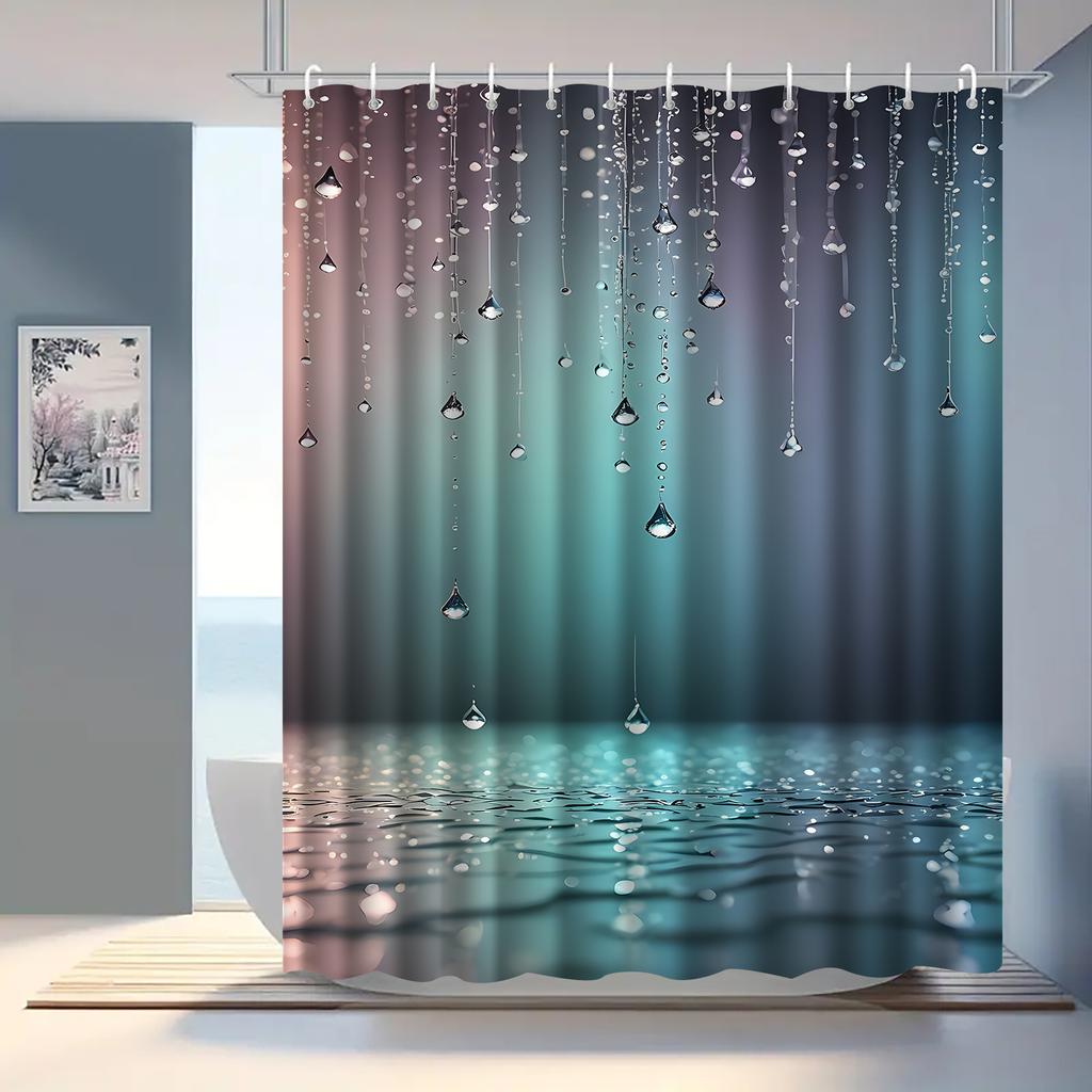 1pc Raindrop Pattern Printed Shower Curtain, High-End Elegant and Easy-to-Install Bathroom Curtain for Home Decor, Includes 12