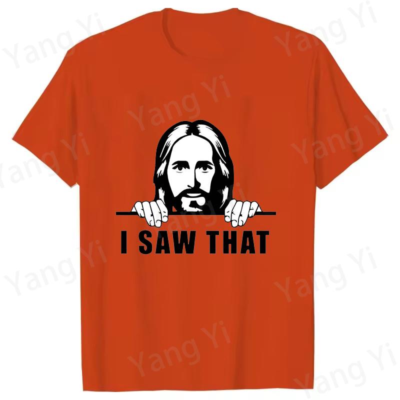 I SAW THAT Print Short Sleeve Casual Tshirt Pattern of Jesus Peering Behind the Wall Pattern Tee Short Sleeve Unisex Womens Tops