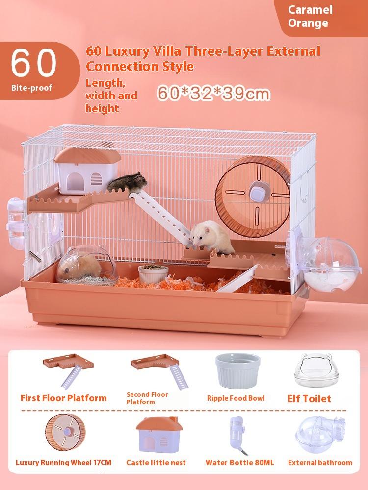 Luxury 3-Tier Hamster Cage Villa Large Room Enclosure for Syrian Dwarf Golden Bear Rodents Pet Habitat with Big Size