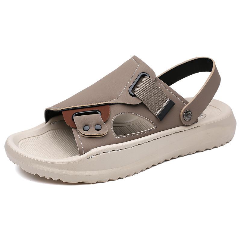 Fashion New Summer Anti-slip Wear-resistant Dual-purpose Beach Shoes for Men Solid Color Fashion Casual Solid Color Leather Sandals Man