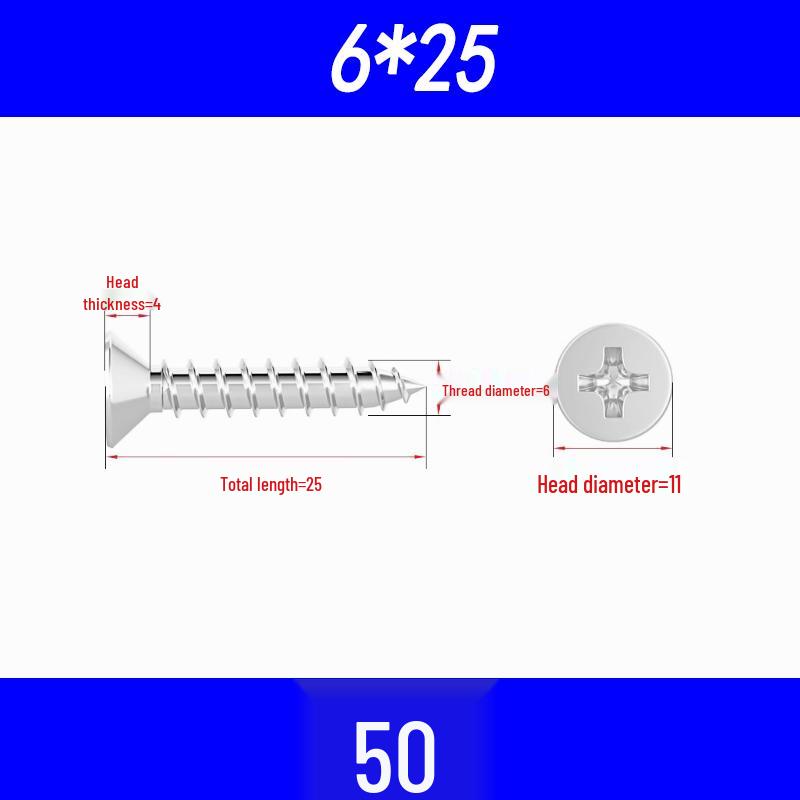 304 Edelstahl Kreuzschlitz Senkkopf Selbstschneidende Holzschrauben M3/M4/M5